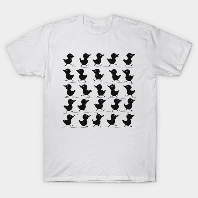 Cute funny birds walking in line T-Shirt by marina63